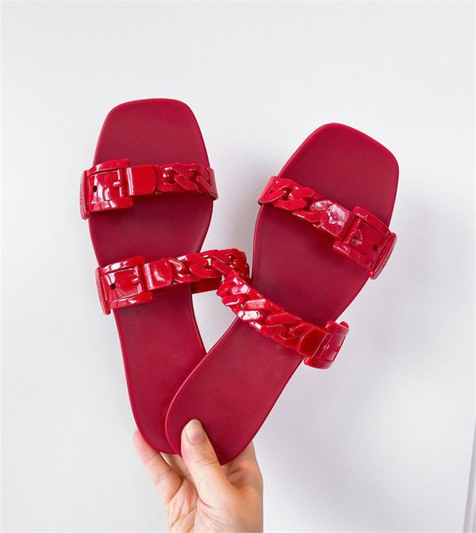 2q23 summer slippers plastic chain beach shoes candy color sandals flat bottomed out fashion, Black
2q23 summer slippers plastic chain beach shoes candy color sandals flat bottomed out fashion, Black