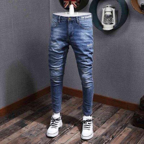 men's jeans korean style fashion men ly designer elastic slim fit ripped denim trousers printed hip hop pencil pants homme r2em, Blue
men's jeans korean style fashion men ly designer elastic slim fit ripped denim trousers printed hip hop pencil pants homme r2em, Blue
