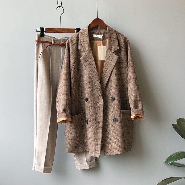 women's suits & blazers spring style plaid suit coat casual loose double breasted notched office lady straight long sleeve nq9, White;black
women's suits & blazers spring style plaid suit coat casual loose double breasted notched office lady straight long sleeve nq9, White;black