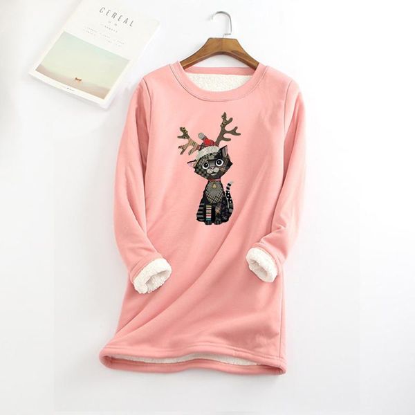 women's t-shirt women thick fleece loose christmas printing long-sleeve o-neck pullover sweatshirt winter warm underwear, White
women's t-shirt women thick fleece loose christmas printing long-sleeve o-neck pullover sweatshirt winter warm underwear, White