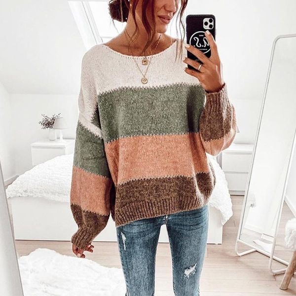 women's sweaters winter warm colorblock striped women casual long sleeve o neck sweater female elegant loose pullover top, White;black
women's sweaters winter warm colorblock striped women casual long sleeve o neck sweater female elegant loose pullover top, White;black
