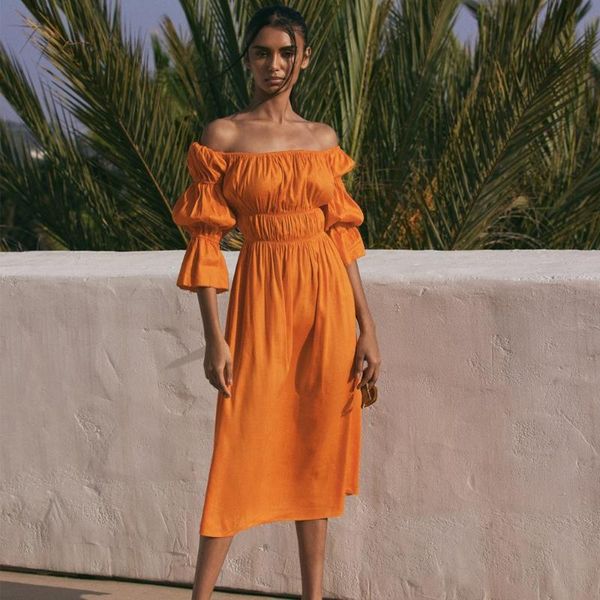 casual dresses 2021 summer women's one-shoulder puff sleeve mid-length dress with waist folds and slimming, Black;gray
casual dresses 2021 summer women's one-shoulder puff sleeve mid-length dress with waist folds and slimming, Black;gray