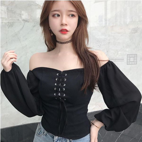 women's blouses & shirts korean clothing fashion autumn short thin lantern sleeve slash neck shoulder full chest tie chiffon blouse, White
women's blouses & shirts korean clothing fashion autumn short thin lantern sleeve slash neck shoulder full chest tie chiffon blouse, White