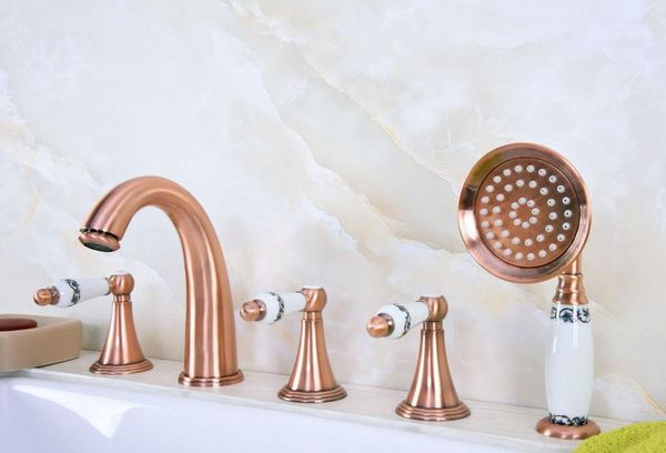 bathroom sink faucets antique red copper brass deck 5 holes bathtub mixer faucet handheld shower widespread set basin water tap atf207
bathroom sink faucets antique red copper brass deck 5 holes bathtub mixer faucet handheld shower widespread set basin water tap atf207