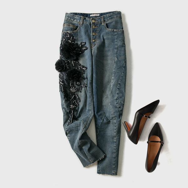 casual womens high waisted button beading glitters flower stretch denim harem pants , sequined trousers for women women's jeans, Blue
casual womens high waisted button beading glitters flower stretch denim harem pants , sequined trousers for women women's jeans, Blue
