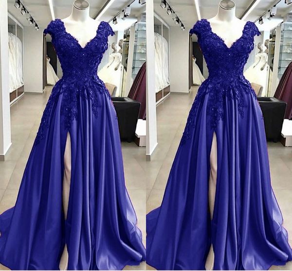 modest royal blue high slit prom evening dresses formal gowns cap short sleeves satin lace floral flowers applique long beaded pageant drese, Black
modest royal blue high slit prom evening dresses formal gowns cap short sleeves satin lace floral flowers applique long beaded pageant drese, Black