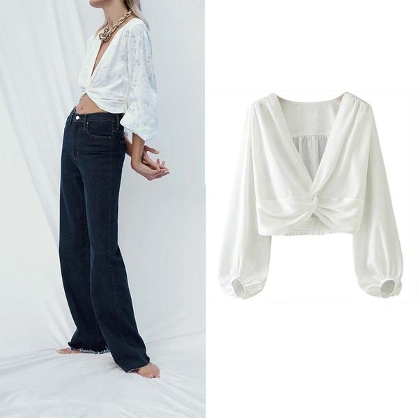 women's blouses & shirts autumn jacquard blouse loose v neck lantern sleeve hollowed-out thin clothes, White
women's blouses & shirts autumn jacquard blouse loose v neck lantern sleeve hollowed-out thin clothes, White