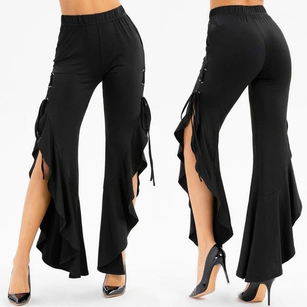 women's pants & capris woman side slit lace-up hollow flounced flare long trousers pocket clubewear baggy pant split pants#35, Black;white
women's pants & capris woman side slit lace-up hollow flounced flare long trousers pocket clubewear baggy pant split pants#35, Black;white