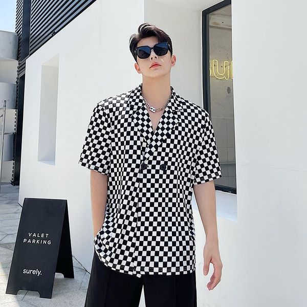 men's casual shirts male harajuku vintage fashion summer men checkerboard plaid short sleeve loose, White;black
men's casual shirts male harajuku vintage fashion summer men checkerboard plaid short sleeve loose, White;black