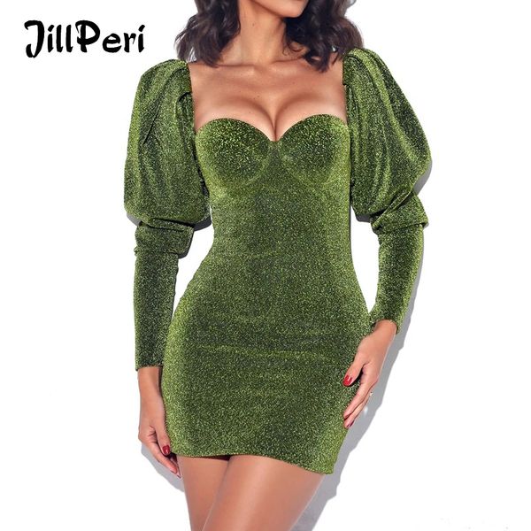 jillperi new spring long sleeve green glitter dress low ne stretch bling outfit celebrity party puff shoulder mini dress, Black;white
jillperi new spring long sleeve green glitter dress low ne stretch bling outfit celebrity party puff shoulder mini dress, Black;white