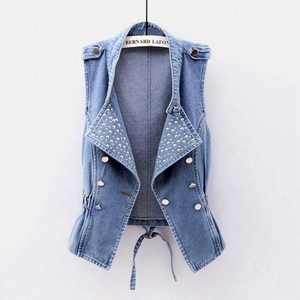 women's vests plus size 3xl denim sleeveless vest jakcet women button rivets elastic waist slim jean waistcoats r1455, Black;white