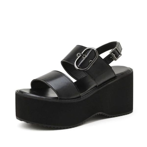 sandals black platform women summer 2021 female shoes woman block heel fashion buckle causal high quality