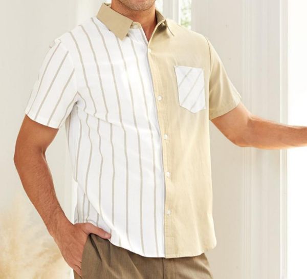 men's casual shirts summer mens white patchwork short sleeve button up shirt fashion man hawaiian slim fit vintage cotton striped men, White;black
men's casual shirts summer mens white patchwork short sleeve button up shirt fashion man hawaiian slim fit vintage cotton striped men, White;black