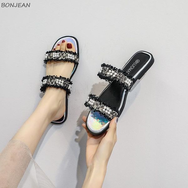 summer women's slippers fashion string bead decoration square toe ladies shoes outdoor pee flat, Black
summer women's slippers fashion string bead decoration square toe ladies shoes outdoor pee flat, Black