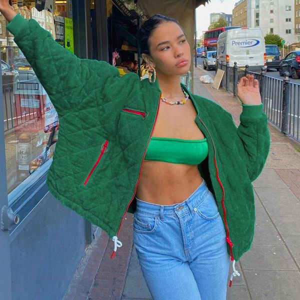 women's jackets 2021 autumn and winter round neck diamond plaid zipper baseball uniform thickened fashion green coat oversized jacket, Black;brown
women's jackets 2021 autumn and winter round neck diamond plaid zipper baseball uniform thickened fashion green coat oversized jacket, Black;brown