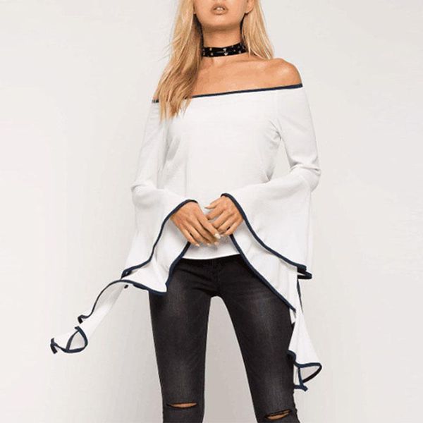 women's blouses & shirts fashion summer women blouse off shoulder vintage trumpets sleeves shirt ladies girls casual, White
women's blouses & shirts fashion summer women blouse off shoulder vintage trumpets sleeves shirt ladies girls casual, White