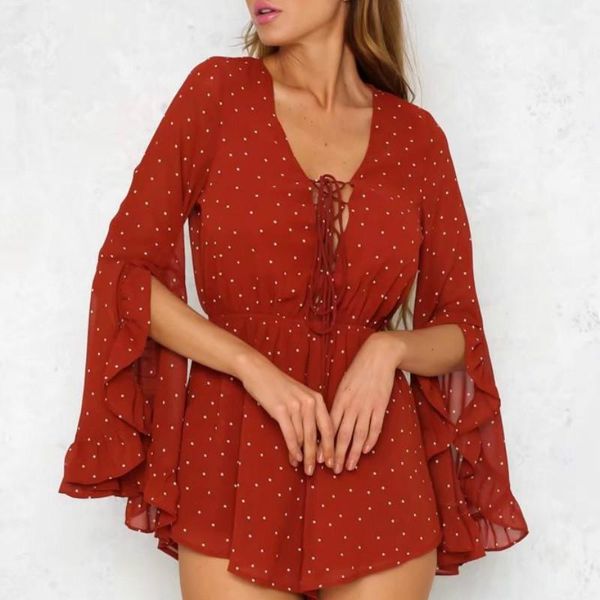 women's jumpsuits & rompers flare sleeve polka dot chiffon romper v-neck red bodysuits women long elastic waist lace up playsuit, Black;white
women's jumpsuits & rompers flare sleeve polka dot chiffon romper v-neck red bodysuits women long elastic waist lace up playsuit, Black;white