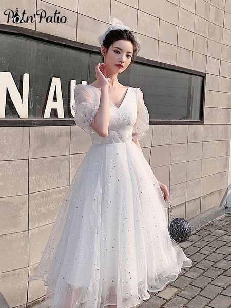 party dresses white women evening 2021 elegant v-neck tea-length sequined tulle medium long prom gown for homecoming, White;black
party dresses white women evening 2021 elegant v-neck tea-length sequined tulle medium long prom gown for homecoming, White;black
