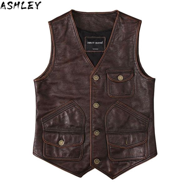 vintage brown 2021 men american casual style leather vest plus size xxxl genuine cowhide spring short natural men's vests, Black;white
vintage brown 2021 men american casual style leather vest plus size xxxl genuine cowhide spring short natural men's vests, Black;white