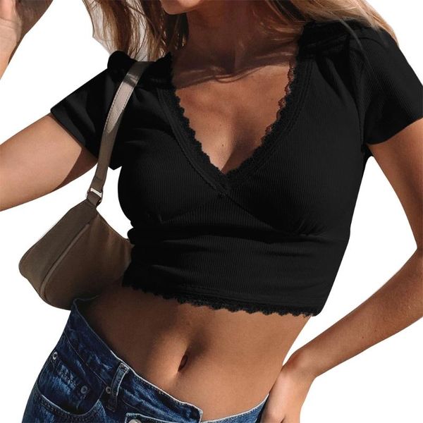 women's t-shirt women summer short sleeve v-neck ribbed knit lace trim solid color crop cutout backless lace-up slim tee, White
women's t-shirt women summer short sleeve v-neck ribbed knit lace trim solid color crop cutout backless lace-up slim tee, White