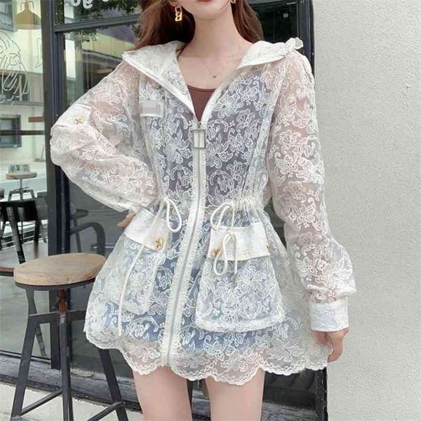 summer sweet lace embroidery sun protection hooded jacket coat women zipper casual drawstring vacation chic 210519, Black;brown
summer sweet lace embroidery sun protection hooded jacket coat women zipper casual drawstring vacation chic 210519, Black;brown
