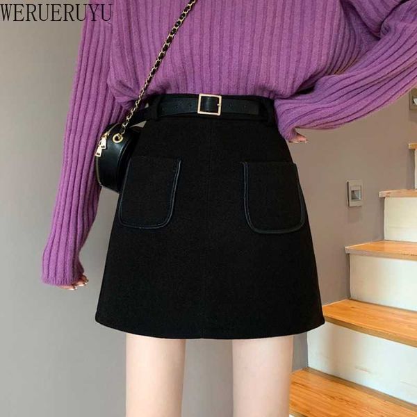 werueruyu women's woolen mini skirts autumn winter a line short skirt high waist slim korean 210608, Black
werueruyu women's woolen mini skirts autumn winter a line short skirt high waist slim korean 210608, Black
