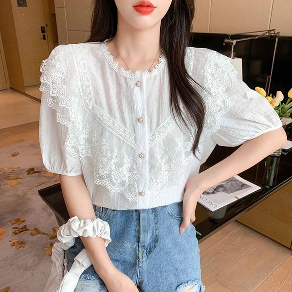 women's blouses & shirts summer basic all-natch lace shirt for women round neck short sleeve ruffles deco single-breasted blouse ropa, White
women's blouses & shirts summer basic all-natch lace shirt for women round neck short sleeve ruffles deco single-breasted blouse ropa, White