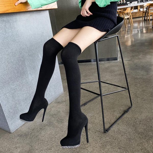 boots 13cm heeled women stretch autumn shoes chain platform high heel overknees luxury 2021, Black
boots 13cm heeled women stretch autumn shoes chain platform high heel overknees luxury 2021, Black