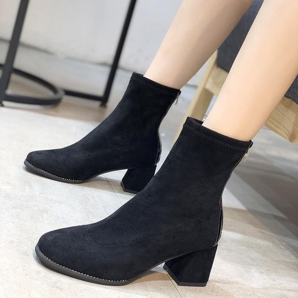 boots 2021 winter korean suede square head women's versatile thick heel high short shoes, Black
boots 2021 winter korean suede square head women's versatile thick heel high short shoes, Black