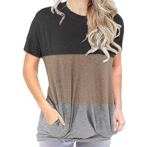 women's t-shirt summer casual color matching round neck loose short sleeves for ladies camisetas de mujer 2021, White
women's t-shirt summer casual color matching round neck loose short sleeves for ladies camisetas de mujer 2021, White