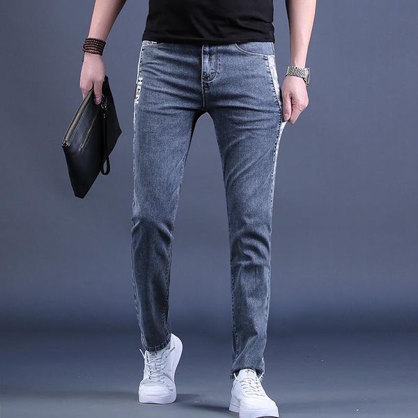 men's jeans 2021 summer thin men fashion blue gray slim fit pencil pants korean style casual spliced denim trousers
men's jeans 2021 summer thin men fashion blue gray slim fit pencil pants korean style casual spliced denim trousers