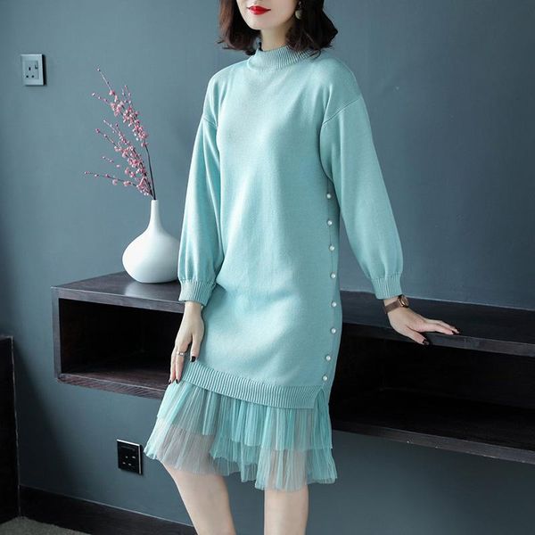 casual dresses 2021 autumn winter women base dress pearls beading mesh patchwork hem elegant slim knitted sweater, Black;gray
casual dresses 2021 autumn winter women base dress pearls beading mesh patchwork hem elegant slim knitted sweater, Black;gray