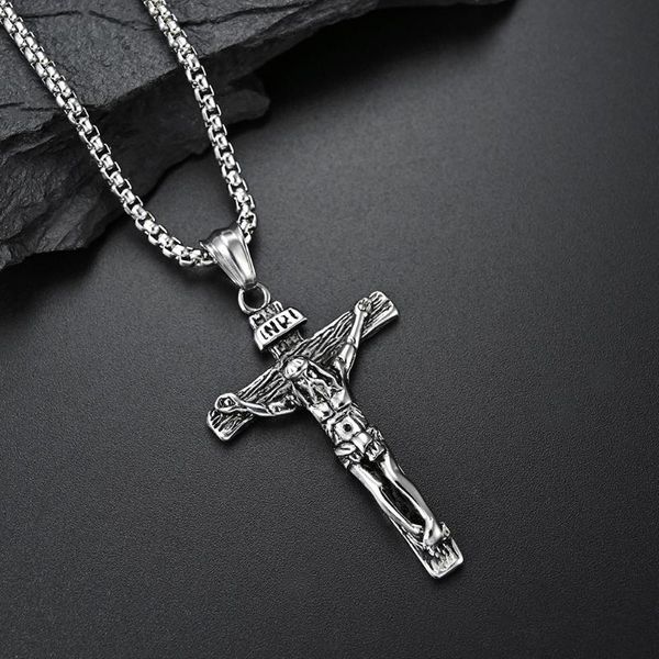 pendant necklaces european and american retro style jesus crucifixion stainless steel cross necklace trendsetter literary hip hop men women, Silver
pendant necklaces european and american retro style jesus crucifixion stainless steel cross necklace trendsetter literary hip hop men women, Silver