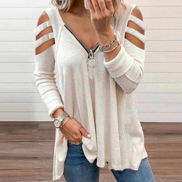 women's t-shirt puloru women solid color long sleeve office lady cutout hollowed shoulder v-neck pullover fall spring plus size tee, White
women's t-shirt puloru women solid color long sleeve office lady cutout hollowed shoulder v-neck pullover fall spring plus size tee, White