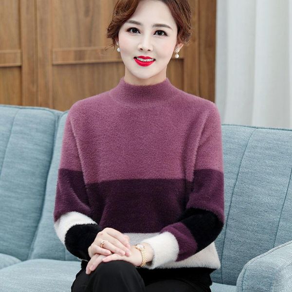 women's sweaters 2021 autumn winter plus size 4xl middle-aged women pullovers fashion half turtleneck knitted sweater mujer s656, White;black
women's sweaters 2021 autumn winter plus size 4xl middle-aged women pullovers fashion half turtleneck knitted sweater mujer s656, White;black