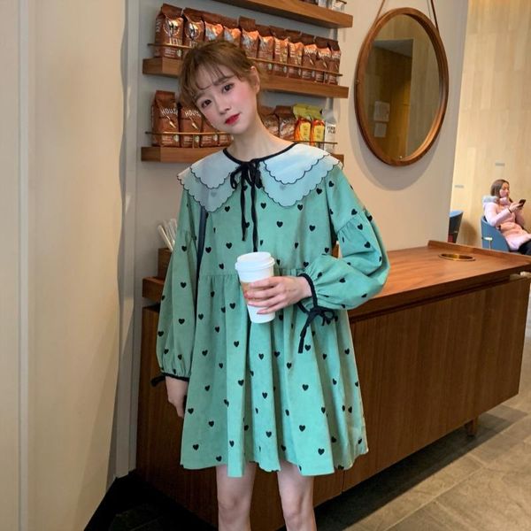 casual dresses spring women's 2021 korean loose lap sweet lovely japanese dress lantern sleeve lace, Black;gray 
casual dresses spring women's 2021 korean loose lap sweet lovely japanese dress lantern sleeve lace, Black;gray