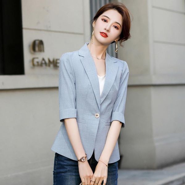 women's suits & blazers chic slim soild blue women blazer spring summer one button female suit jacket half sleeve outwear blaser femme, White;black
women's suits & blazers chic slim soild blue women blazer spring summer one button female suit jacket half sleeve outwear blaser femme, White;black