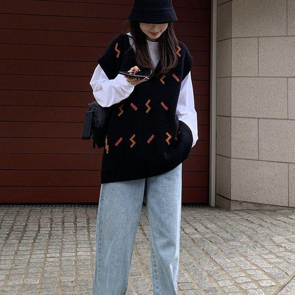 men's vests sweater vest women print v-neck loose autumn all-match preppy style streetwear knitting ulzzang stylish casual feminino clo, Black;white
men's vests sweater vest women print v-neck loose autumn all-match preppy style streetwear knitting ulzzang stylish casual feminino clo, Black;white