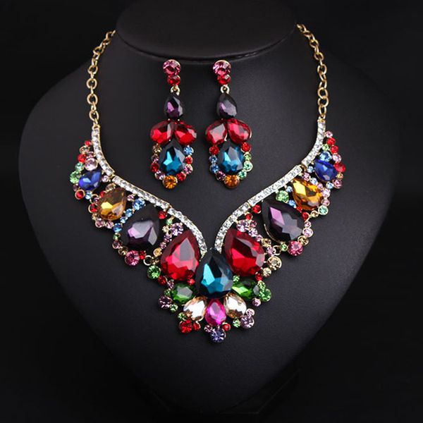 crystal necklace earring set short collarbone dress bride dinner accessories, Silver
crystal necklace earring set short collarbone dress bride dinner accessories, Silver