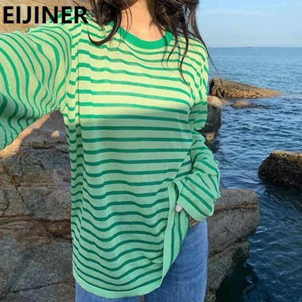 women's t-shirt long sleeve candy color thin knitted striped women summer green fashion lazy oversized harajuku kawaii clothes e girl, White
women's t-shirt long sleeve candy color thin knitted striped women summer green fashion lazy oversized harajuku kawaii clothes e girl, White