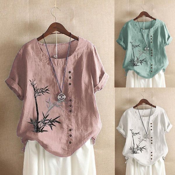 women's t-shirt t shirt women summer casual round neck short sleeve t-shirts ladies bamboo button print loose linen blouse, White
women's t-shirt t shirt women summer casual round neck short sleeve t-shirts ladies bamboo button print loose linen blouse, White