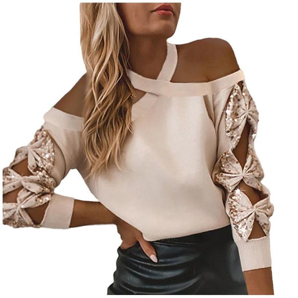 women's blouses & shirts summer hollow out halter female slim fit long sleeve tunic high street strapless blusas soft sequined, White
women's blouses & shirts summer hollow out halter female slim fit long sleeve tunic high street strapless blusas soft sequined, White