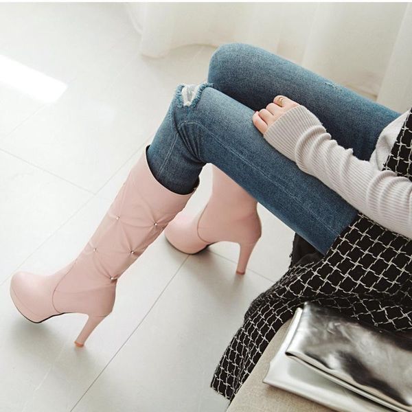 boots women's mid calf round toe platform woman shoes 2021 fashion pu leather botas for female designer women big size 43, Black
boots women's mid calf round toe platform woman shoes 2021 fashion pu leather botas for female designer women big size 43, Black