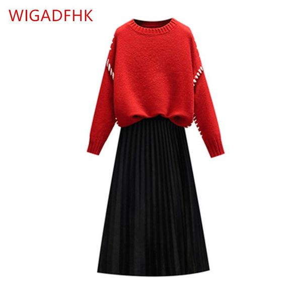 women's tracksuits plus size 2021 autumn / winter foreign style red sweater loose knit pullover fashion pleated skirt two-piece suit, Gray
women's tracksuits plus size 2021 autumn / winter foreign style red sweater loose knit pullover fashion pleated skirt two-piece suit, Gray