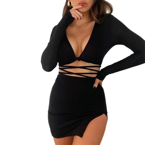 women's tracksuits fashion women long sleeve lace up + slit short skirt suits deep v-neck cross straps high waist design spring autumn, Gray
women's tracksuits fashion women long sleeve lace up + slit short skirt suits deep v-neck cross straps high waist design spring autumn, Gray