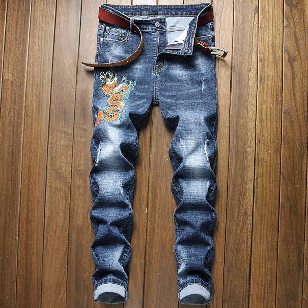 european and american style slim small straight embroidery cobra jeans men's trousers xintang 333, Blue
european and american style slim small straight embroidery cobra jeans men's trousers xintang 333, Blue