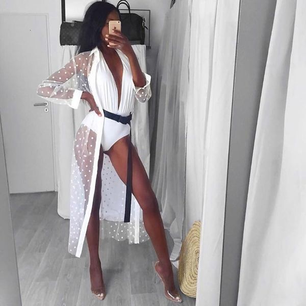 women's swimwear woman's polka dot beach smock lapel long sleeve mesh perspective cover up for daily life and vacation dress bathi, White;black
women's swimwear woman's polka dot beach smock lapel long sleeve mesh perspective cover up for daily life and vacation dress bathi, White;black