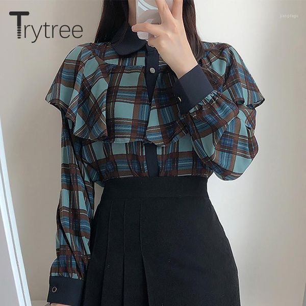 trytree 2021 spring autumn blouse women casual turn-down collar ruffles plaid chiffon single breasted office lady shirts women's, White
trytree 2021 spring autumn blouse women casual turn-down collar ruffles plaid chiffon single breasted office lady shirts women's, White