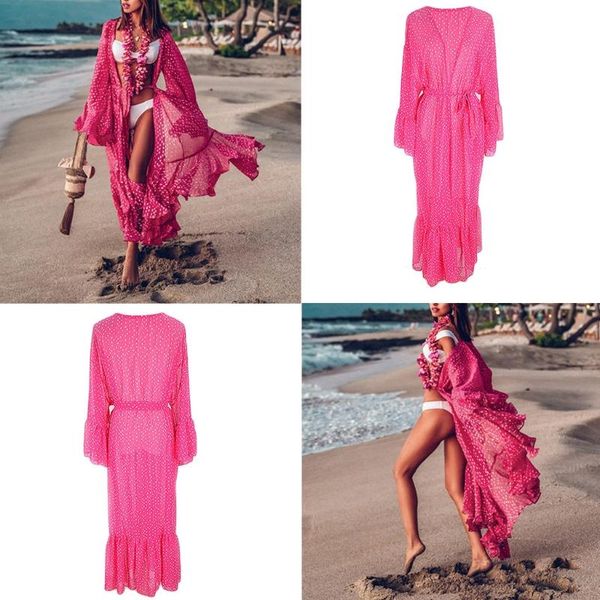 women's swimwear women swimsuit cover up flare sleeve chiffon belted rose red dot kimono cardigan, White;black
women's swimwear women swimsuit cover up flare sleeve chiffon belted rose red dot kimono cardigan, White;black