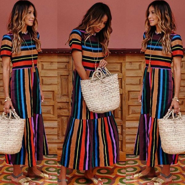 women summer boho short sleeve long dress ladies casual striped party beach dresses sundress 84j3#, Black;gray
women summer boho short sleeve long dress ladies casual striped party beach dresses sundress 84j3#, Black;gray